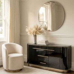 Anastasia Black Glass Sideboard with Brass Details