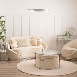 Aria Silver Coffee Table and Storage Ottoman Chalk - Set