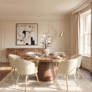 Bellucci Dining Chair - Cream Faux Leather – Brass Caps