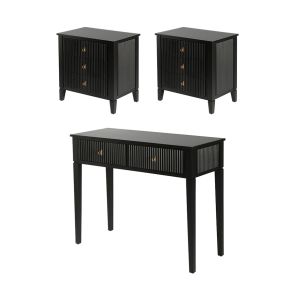 Heidi 3er Set – 2 Nachttische + 1 Konsole – Schwarz – Messing/Silber