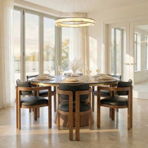 Jolie Dining Chair – Black Faux Leather – Chestnut Frame