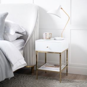 Stiletto White Glass and Brass Side Table